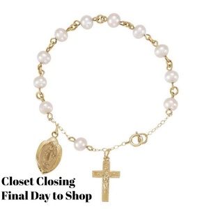 14K Dainty Gold Freshwater Pearl Rosary Bracelet